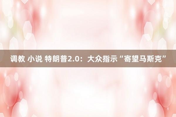 调教 小说 特朗普2.0：大众指示“寄望马斯克”