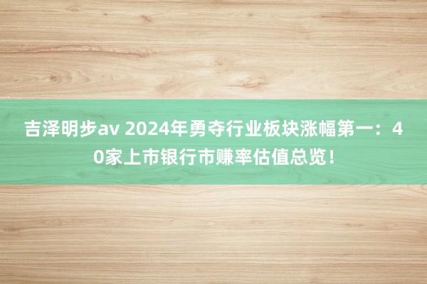 吉泽明步av 2024年勇夺行业板块涨幅第一：40家上市银行市赚率估值总览！