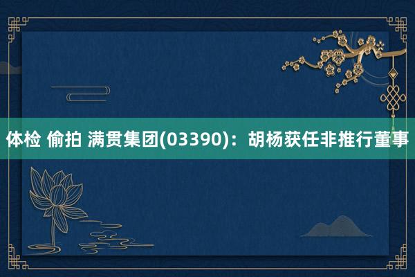 体检 偷拍 满贯集团(03390)：胡杨获任非推行董事